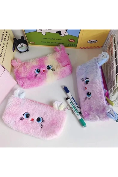 Süper Sevimli Kedi Figürlü Peluş Kalemlik Kalem Kutusu İthal - 4