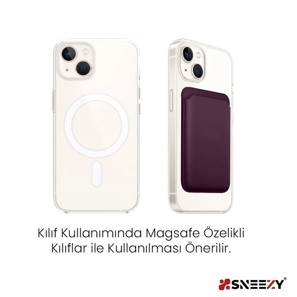 Sneezy İphone 12 Mini-12-12 Pro-12 Pro max Uyumlu Birinci Sınıf Magsafe Cüzdan Magsafe Deri Kartlık  Mor - 2