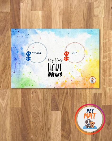 Petmat Kedi Mama Paspası , Kaymaz Taban , Yıkanabilir , Evcil Hayvan Paspası 023-MULTİ