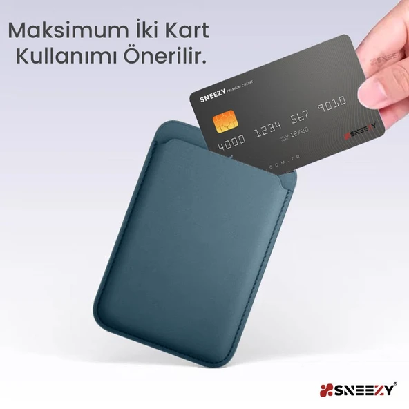 Sneezy İphone 12 Mini-12-12 Pro-12 Pro max Uyumlu Birinci Sınıf Magsafe Cüzdan Magsafe Deri Kartlık  Petrol Mavi - 3