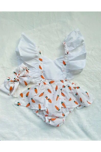 Tiny World Havuç Baskılı Bandana Romper Takım ürün görseli 1