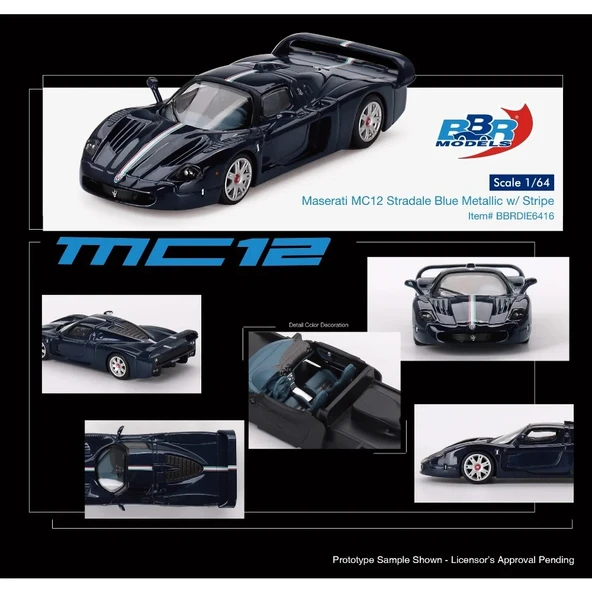 BBR 1:64 Maserati MC12 Stradale Blue Metallic w/ Stripe - Resim 3