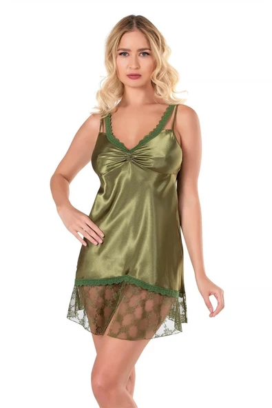 Arias Closet Haki Kısa Saten Gecelik - Resim 2