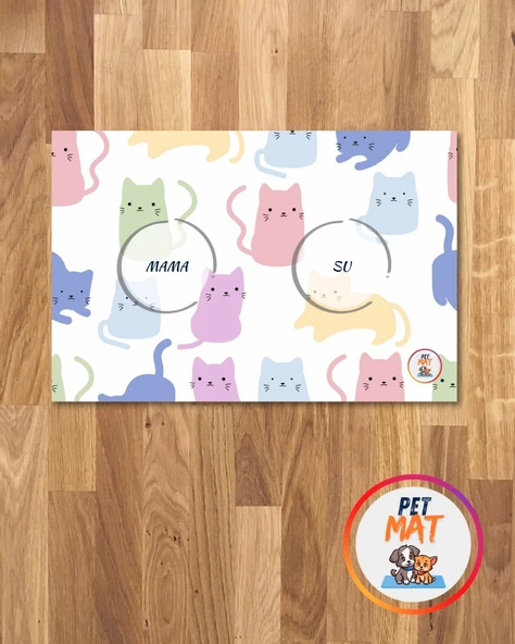 Petmat Kedi Mama Paspası , Kaymaz Taban , Yıkanabilir , Evcil Hayvan Paspası 025-MULTİ