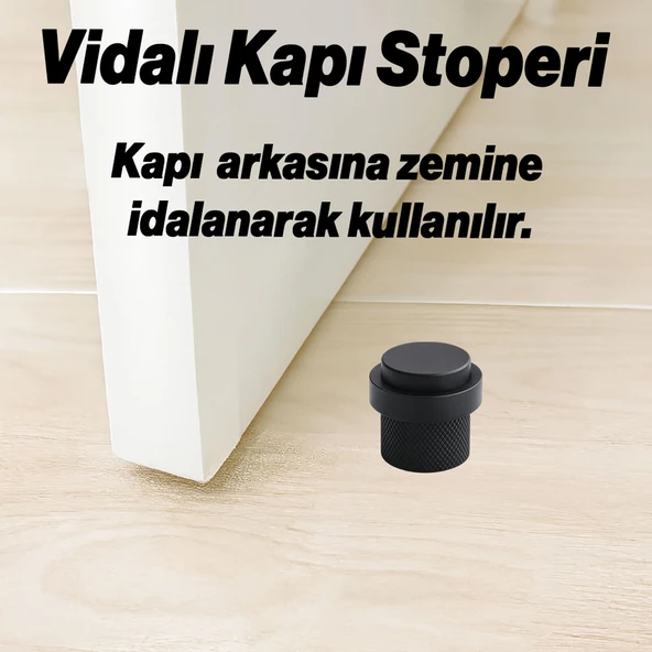 Metal Kapı Stoper Siyah Tırtıklı Model Vidalı Montaj Kauçuk Başlıklı Kapı Tamponu Durdurucu Koruyucu - Resim 6