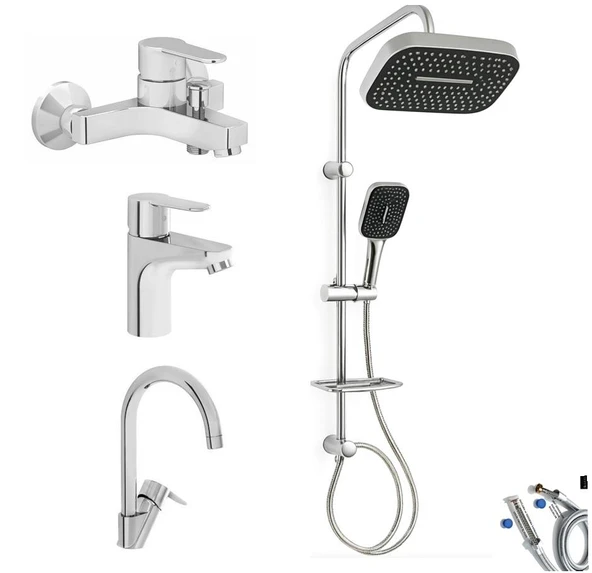 Artema Win S Banyo Bataryası + Lavabo Bataryası + Eviye Bataryası + Doppo Prime Lux Tepe Duş Sistemi ürün görseli 1