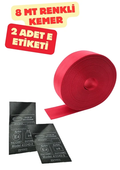 Kırmızı Renk Emniyet Kemeri 8mt. (Etiket Hediyeli)