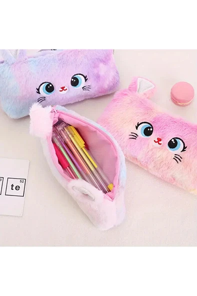 Süper Sevimli Kedi Figürlü Peluş Kalemlik Kalem Kutusu İthal - 5