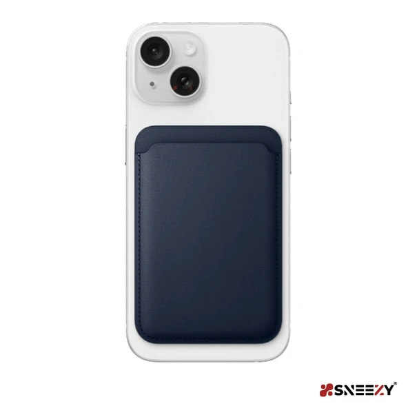 Sneezy İphone 12 Mini-12-12 Pro-12 Pro max Uyumlu Birinci Sınıf Magsafe Cüzdan Magsafe Deri Kartlık  Lacivert - 4