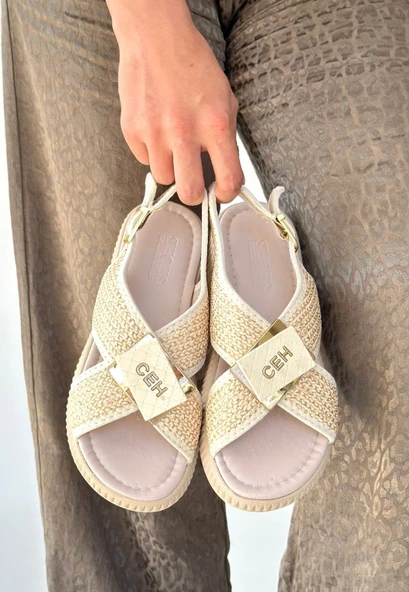 Cate Bej Hasır Cilt Sandalet ürün görseli