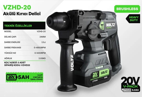 Voltz VZHD-20 Akülü Kırıcı Delici 20 Volt 2x5 Ah - Resim 2
