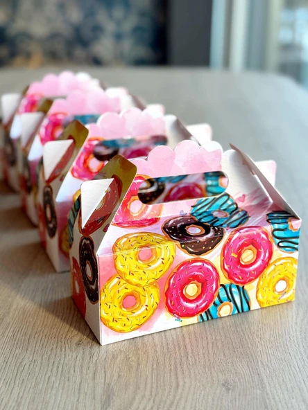 Macaron Kutusu 25 'li El Tutmalı Çanta Doğum Günü Hediye Kutusu Pasta Kutusu - 6