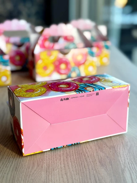 Macaron Kutusu 25 'li El Tutmalı Çanta Doğum Günü Hediye Kutusu Pasta Kutusu - 3