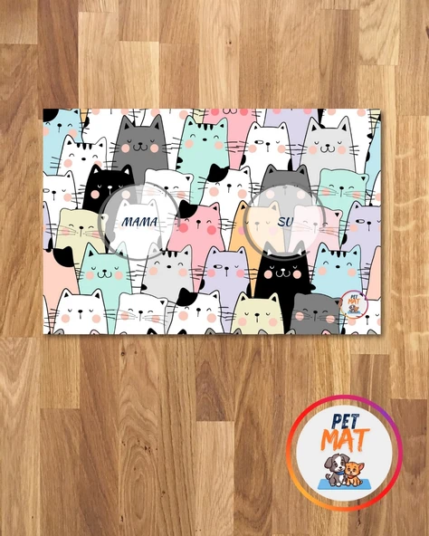 Petmat Kedi Mama Paspası , Kaymaz Taban , Yıkanabilir , Evcil Hayvan Paspası 024-MULTİ