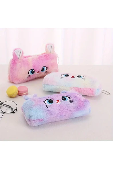 Süper Sevimli Kedi Figürlü Peluş Kalemlik Kalem Kutusu İthal - 2