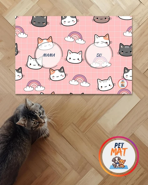 Petmat Kedi Mama Paspası , Kaymaz Taban , Yıkanabilir , Evcil Hayvan Paspası 019-P