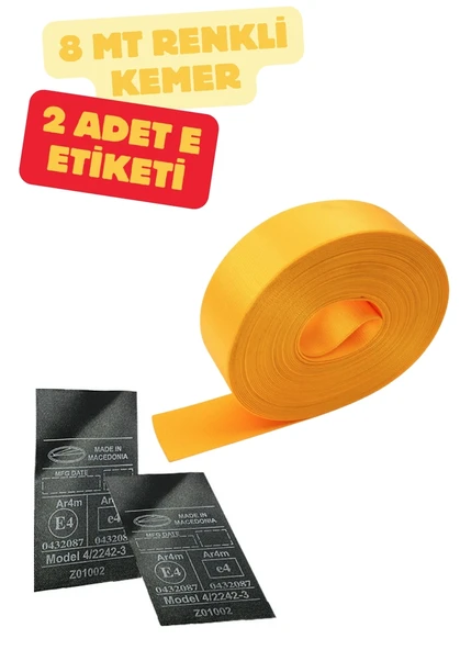 Sarı Renk Emniyet Kemeri 8mt. (Etiket Hediyeli)