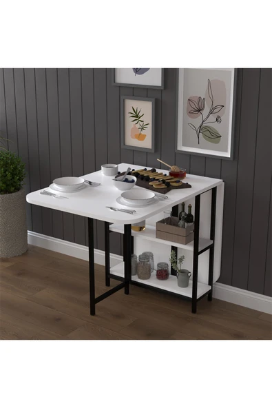 Asra Trend Metal Gövde Katlanır Mutfak Yemek Çalışma Masası, 155×75×70 cm, KM-31  BEYAZ - Resim 4