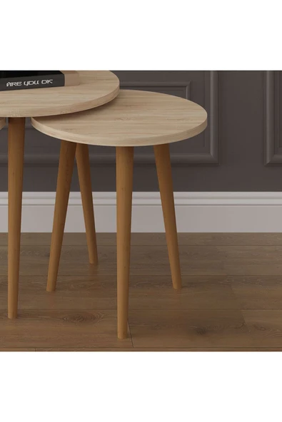 3’lü YUVARLAK ZİGON SEHPA AHŞAP AYAKLI  SONOMA - Resim 2