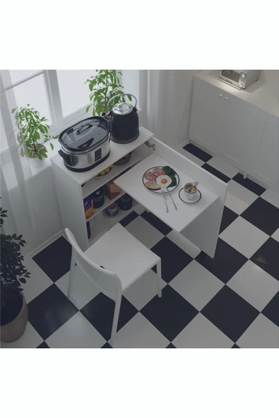 Mutfak Fonksiyonel Kiler Dolabı  Katlanır Masa  Beyaz ürün görseli