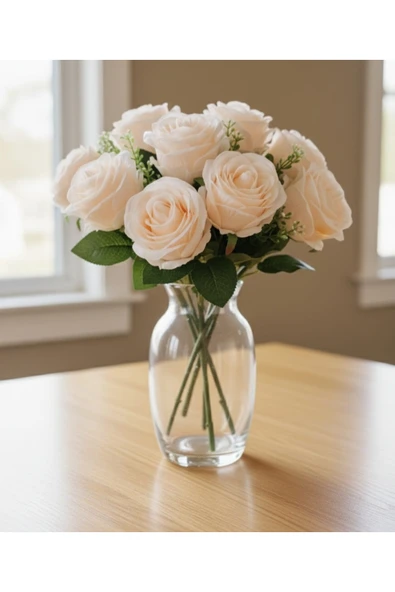 SOMON RENGİ 50 CM 10 KAFALI ZERAFET GÜLÜ dekor saksı masa üstü süsü - 2