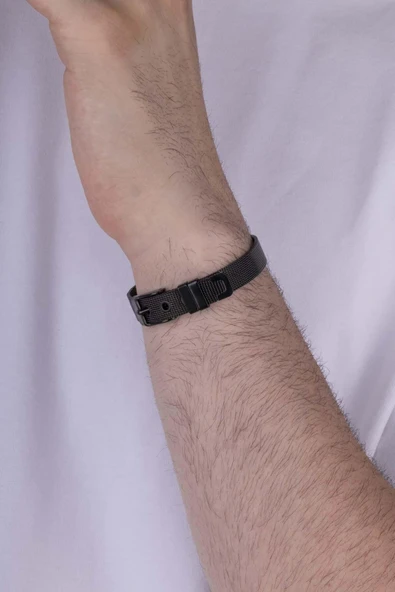 Gümüş Pazarım Saat Kordonu Model Siyah Renk Erkek Çelik Bileklik - 2