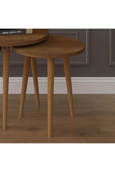 3’lü YUVARLAK ZİGON SEHPA AHŞAP AYAKLI  NEVADA - Resim 3