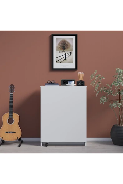 Çalışma Odası Fonksiyonel Kitaplık + Katlanır Masa MD002  Beyaz - Resim 3