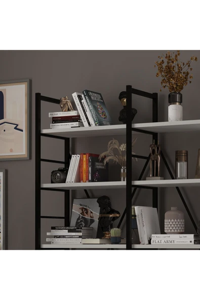 6 RAFLI METAL KİTAPLIK İKİ MODÜL  Kül Gri - Resim 3