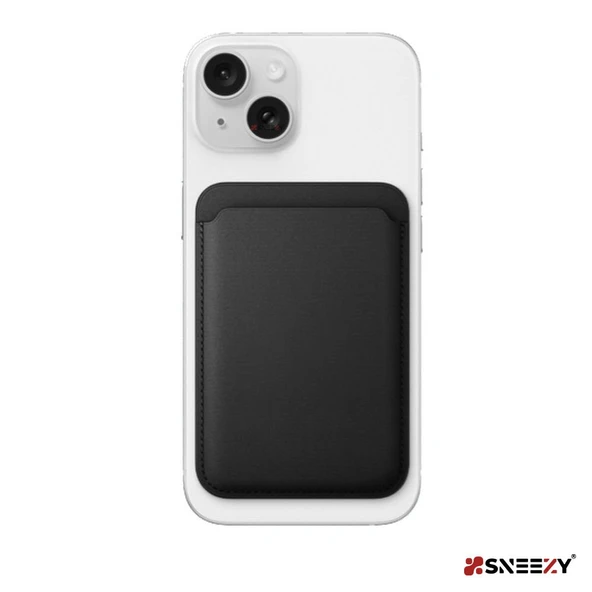 Sneezy İphone 14-14 Plus-14 Pro-14 Pro max Uyumlu Birinci Sınıf Magsafe Cüzdan Magsafe Deri Kartlık  Siyah - 4