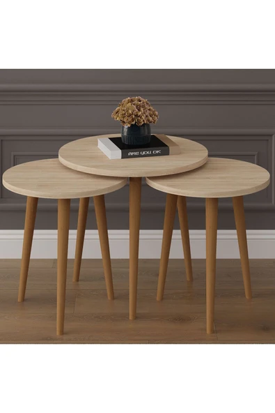 3’lü YUVARLAK ZİGON SEHPA AHŞAP AYAKLI  SONOMA ürün görseli