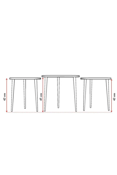 3’lü YUVARLAK ZİGON SEHPA AHŞAP AYAKLI  RETRO GRİ - Resim 6