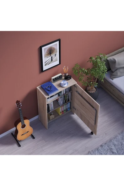 Çalışma Odası Fonksiyonel Kitaplık + Katlanır Masa MD002  Sonoma ürün görseli
