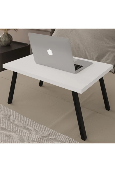 Katlanır Laptop Sehpası Seyyar Kahvaltı Sehpası Çalışma Masası  BEYAZ - Resim 2