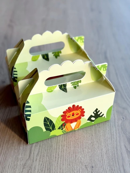 Safari Kutusu 25 'li El Tutmalı Çanta Doğum Günü Hediye Kutusu Pasta Kutusu