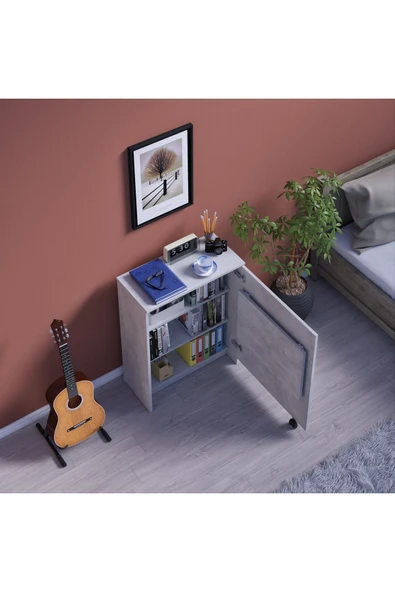 Çalışma Odası Fonksiyonel Kitaplık + Katlanır Masa MD002  Retro Taş - Resim 2