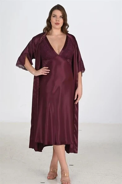 Arias Closet 2li Mürdüm Sabahlık Takımı Bigsize 6223 - 1