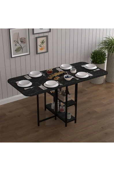 Asra Trend Metal Gövde Katlanır Mutfak Yemek Çalışma Masası, 155×75×70 cm, KM-31  ROYAL MERMER - Resim 2
