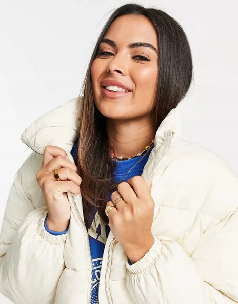 Pull & Bear Dik yakalı şişme mont - Resim 3