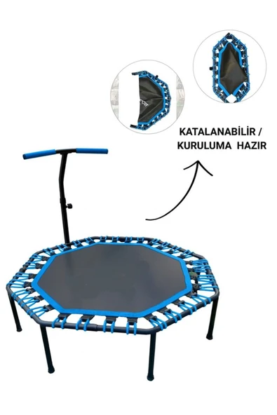 CKSpor Katlanabilir Sekizgen Step Trambolin Tutunmalı Trambolin Fitness Zıplama Trambolini - 3