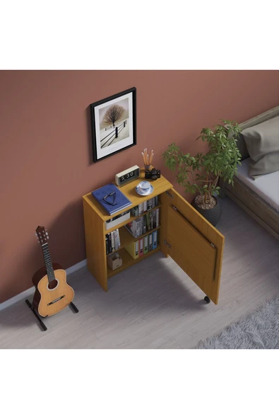 Çalışma Odası Fonksiyonel Kitaplık + Katlanır Masa MD002  Afrika Ceviz - Resim 2