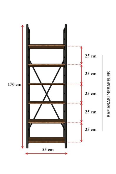 6 RAFLI METAL KİTAPLIK TEK MODÜL  Kül Gri - Resim 6