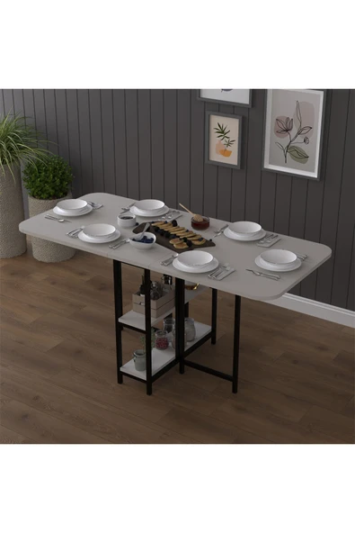 Asra Trend Metal Gövde Katlanır Mutfak Yemek Çalışma Masası, 155×75×70 cm, KM-31  KÜL GRİ - Resim 7