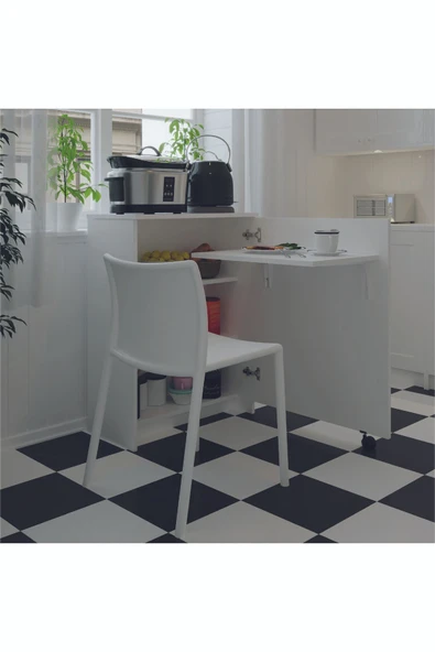 Mutfak Fonksiyonel Kiler Dolabı  Katlanır Masa  Beyaz - Resim 2