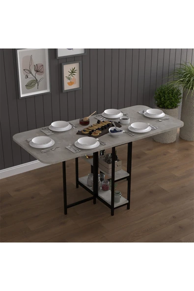 Asra Trend Metal Gövde Katlanır Mutfak Yemek Çalışma Masası, 155×75×70 cm, KM-31  RETRO GRİ - Resim 2
