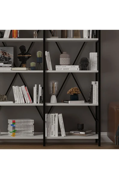6 RAFLI METAL KİTAPLIK İKİ MODÜL  Kül Gri - Resim 4