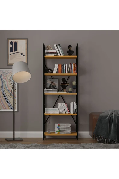 6 RAFLI METAL KİTAPLIK TEK MODÜL  Afrika Ceviz ürün görseli