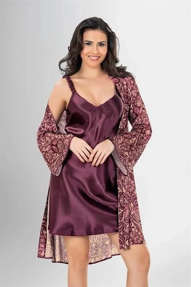 Arias Closet 2 li Kısa Sabahlık Takımı Desenli - 1