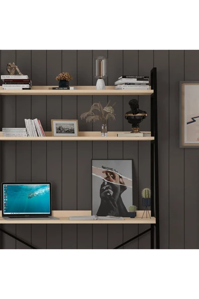 METAL KİTAPLIKLI ÇALIŞMA MASASI  Akçaağaç - Resim 5