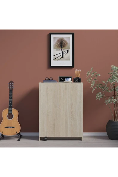 Çalışma Odası Fonksiyonel Kitaplık + Katlanır Masa MD002  Sonoma - Resim 2